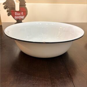 Large Black Trim White Enamel Bowl